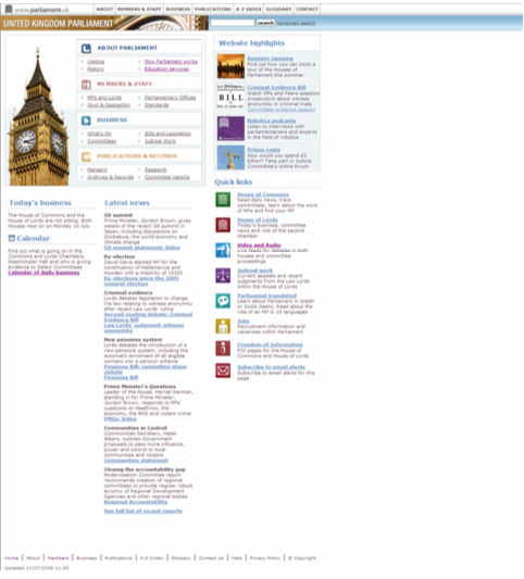 UK Houses of Parliament Website 2006